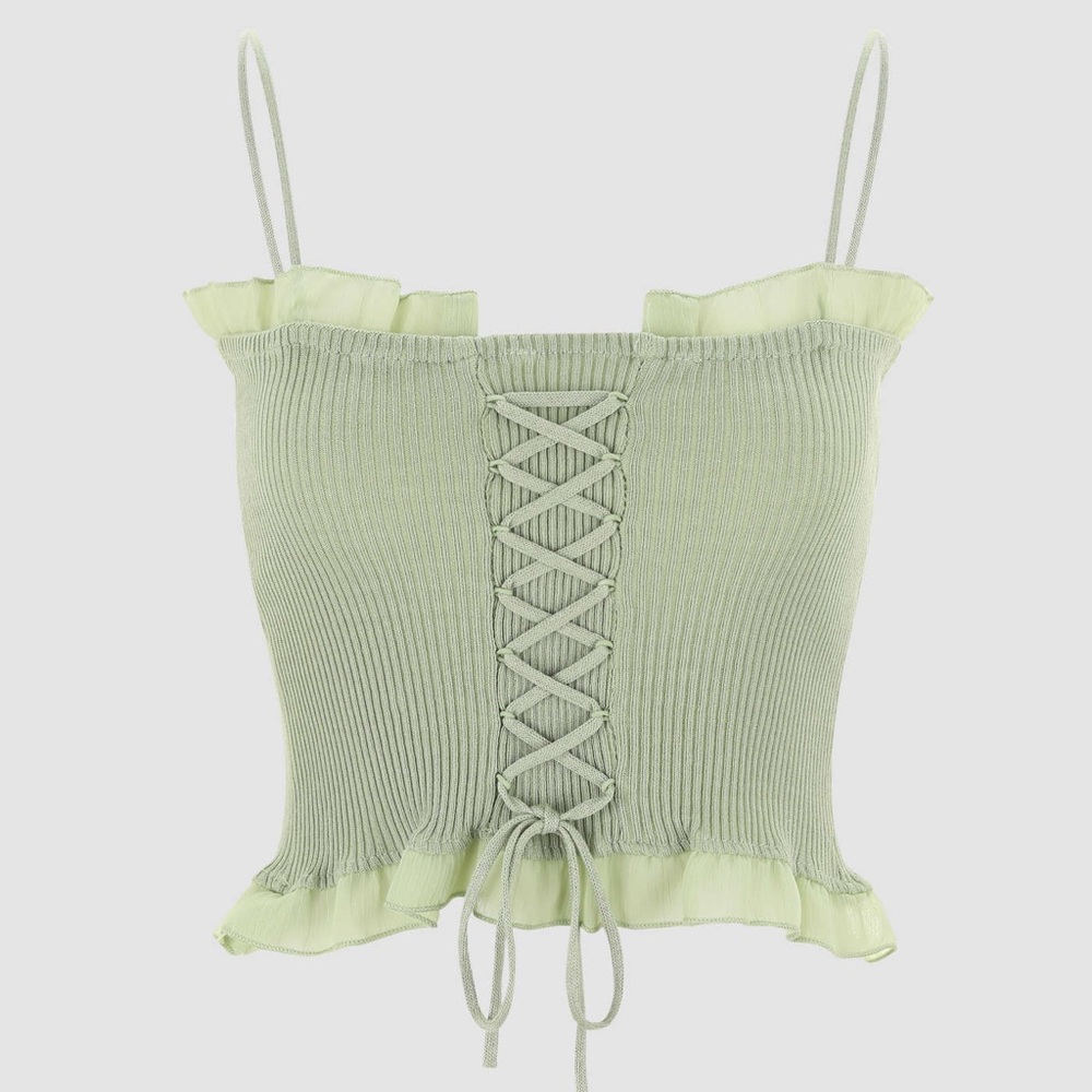 Green tie front lace up corset top size small S